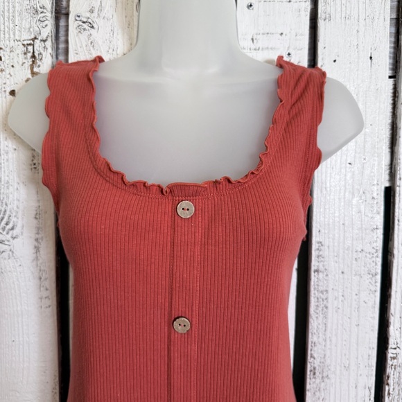 No Boundaries Ribbed Tank Dress Jr Size XL Coral Pink Above Knee Ruffled Trim - Picture 3 of 11